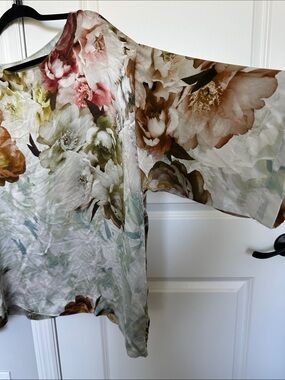 bryn Walker Floral Silk Tunic in Cream, Brown, Olive & Dusty Pink